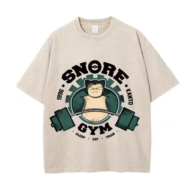 Pokémon Snore Gym Printed Unisex Washed T-Shirt Image - 7