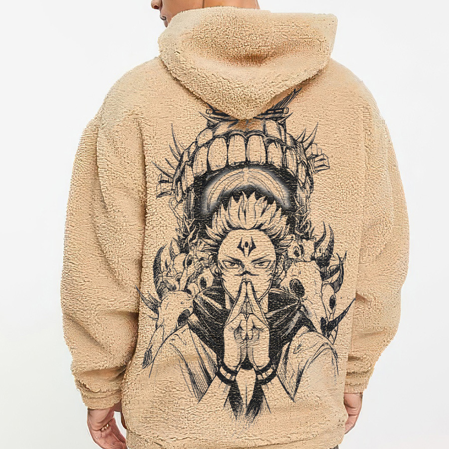 Jujutsu Kaisen Ryomen Sukuna Printed Fleece-lined Unisex Hoodie Fleece  Zipper Jacket