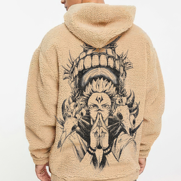 Jujutsu Kaisen Ryomen Sukuna Printed Fleece-lined Unisex Hoodie Fleece  Zipper Jacket