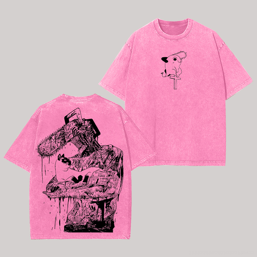 Chainsaw Man Pochita Printed Unisex Washed T-Shirt Image - 2