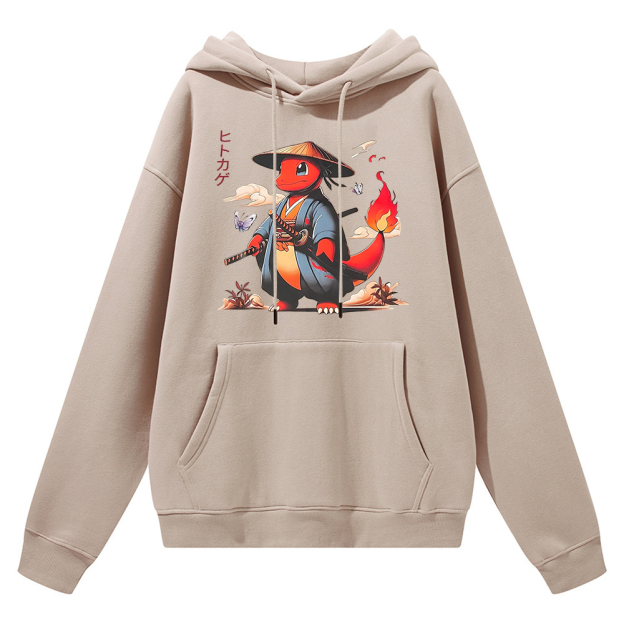 Pokémon Charmander Samurai Printed Women's Heavyweight Hoodie with Drawstring Image - 2