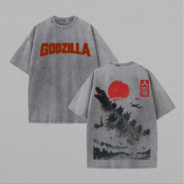 Godzilla Printed Unisex Washed T-Shirt