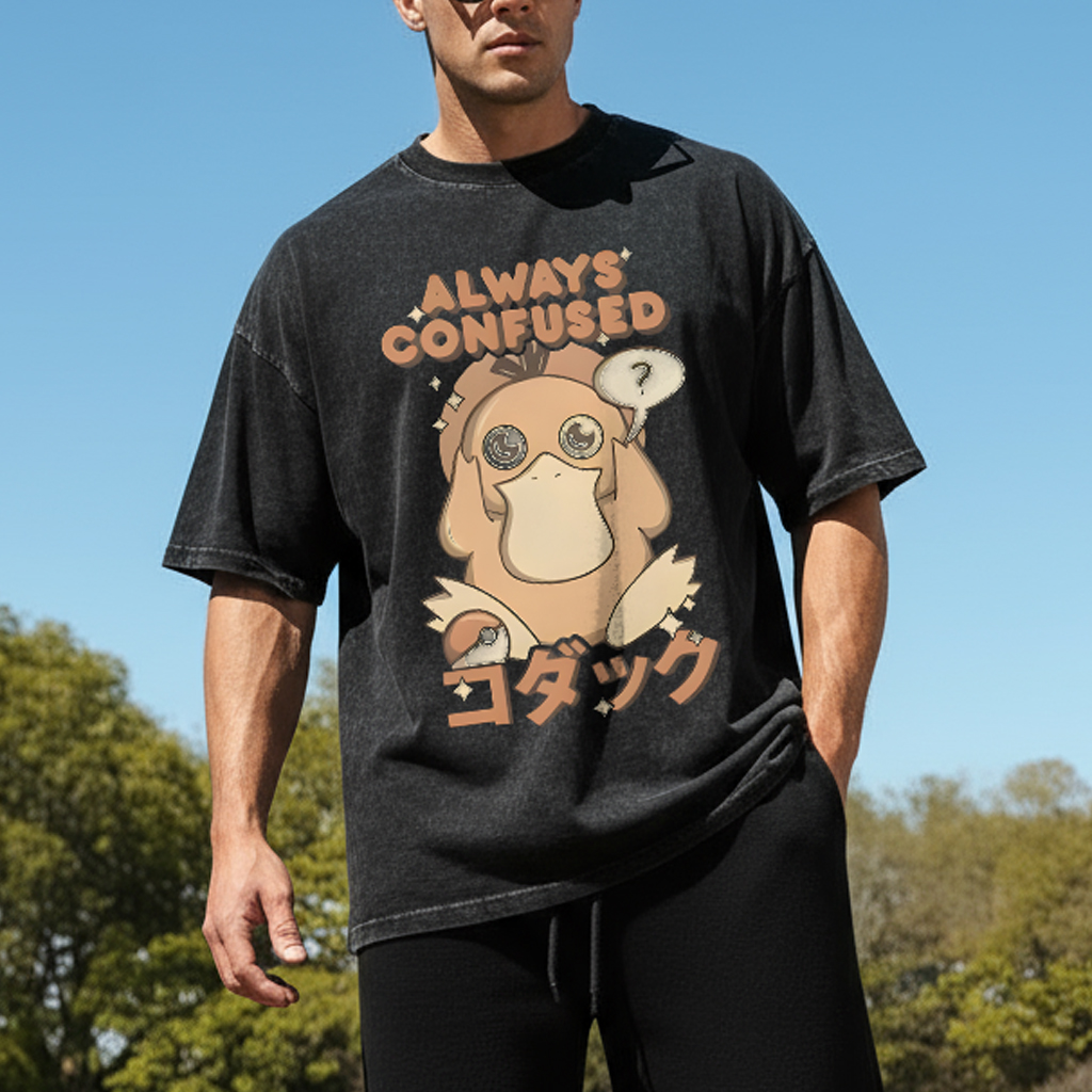  Psyduck Printed Unisex Washed T-Shirt Image - 2