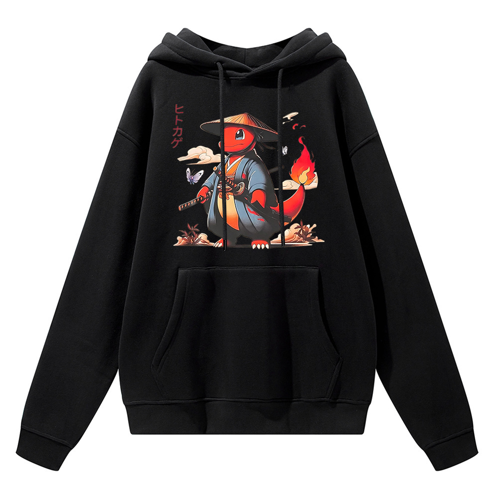 Pokémon Charmander Samurai Printed Women's Heavyweight Hoodie with Drawstring Image - 1