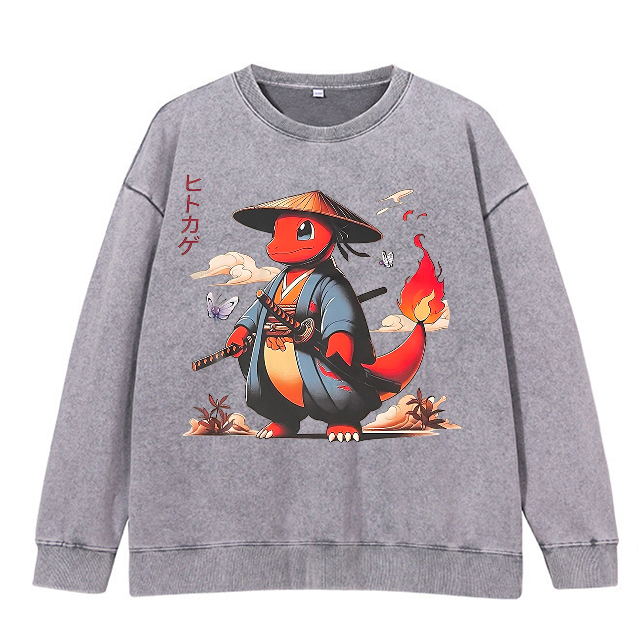 Pokémon Charmander Printed Men's Washed Sweatshirt Image - 3