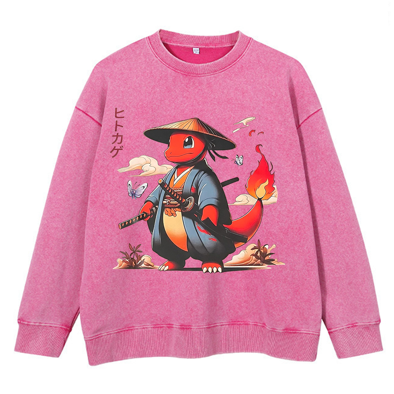 Pokémon Charmander Printed Men's Washed Sweatshirt Image - 5