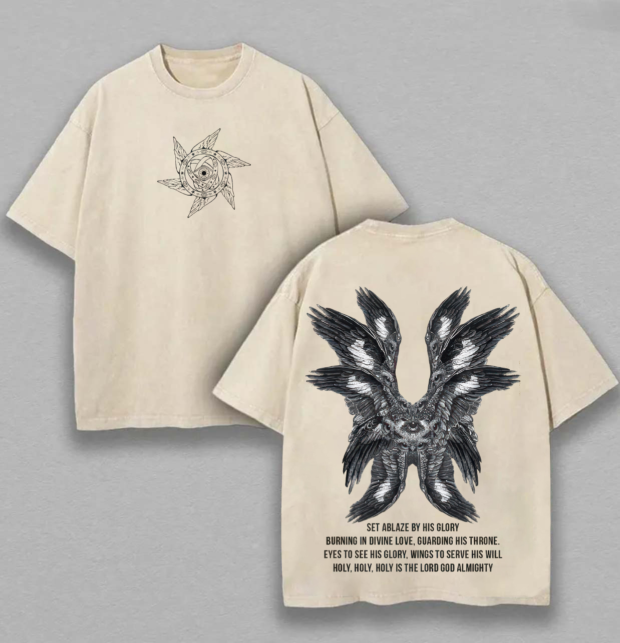 Vintage Angel Printed Unisex Washed T-Shirt Image - 1