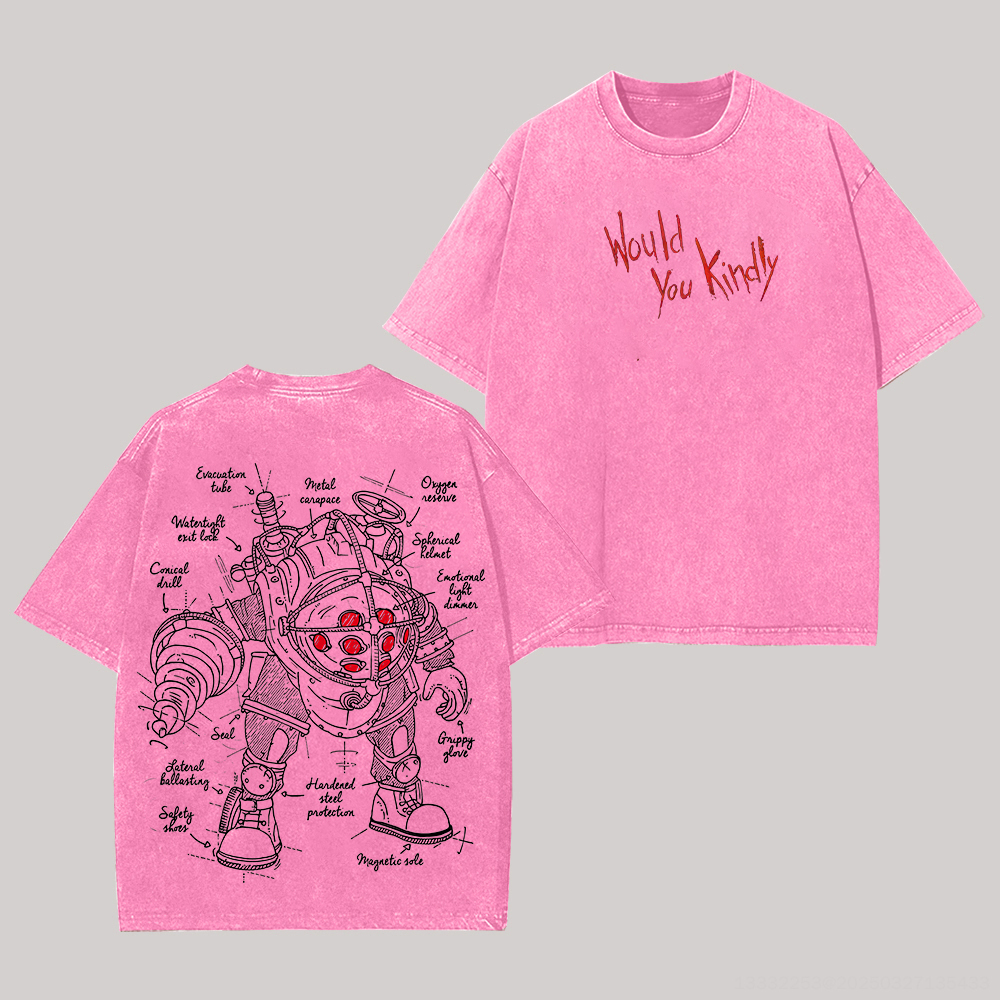 BioShock Big Daddy Printed Unisex Washed T-Shirt Image - 2