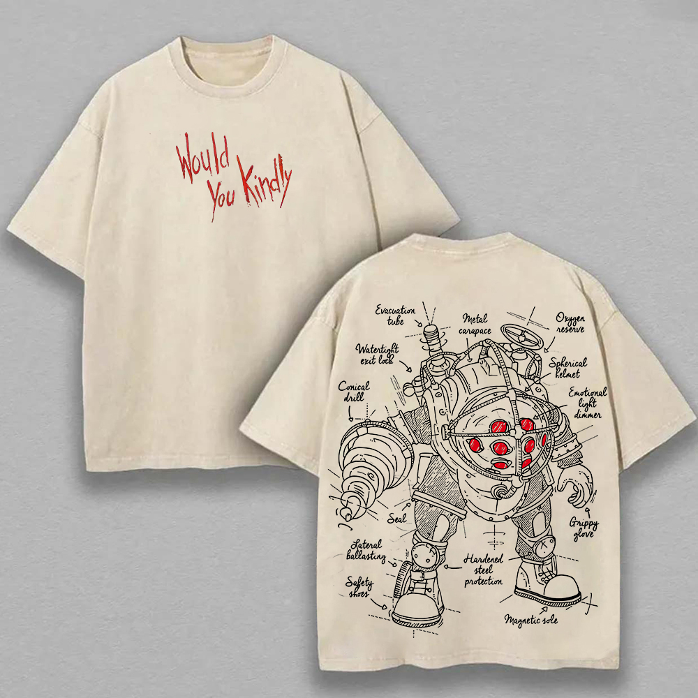 BioShock Big Daddy Printed Unisex Washed T-Shirt Image - 3