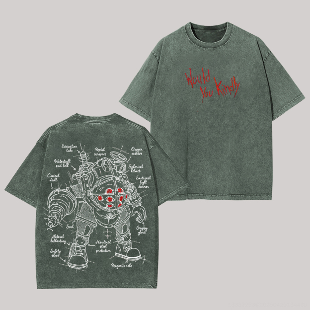BioShock Big Daddy Printed Unisex Washed T-Shirt Image - 6
