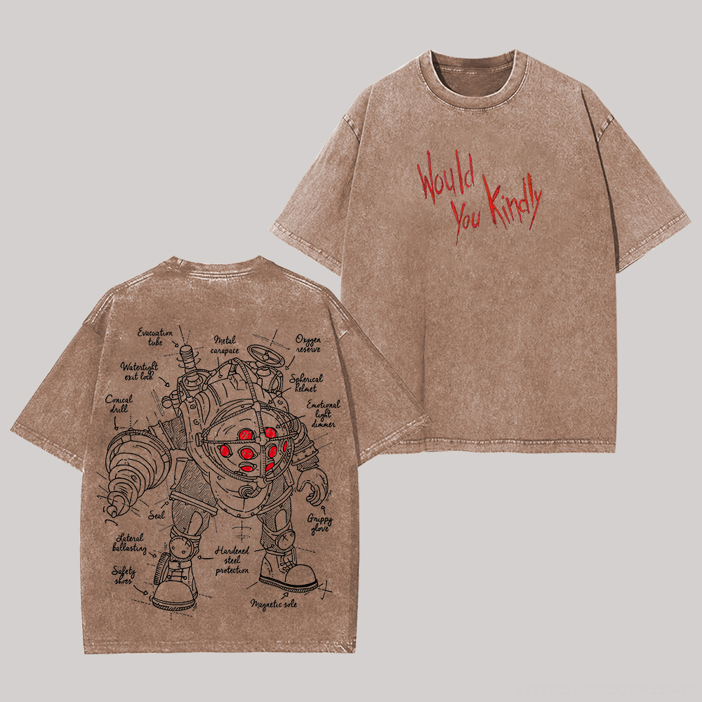 BioShock Big Daddy Printed Unisex Washed T-Shirt Image - 7