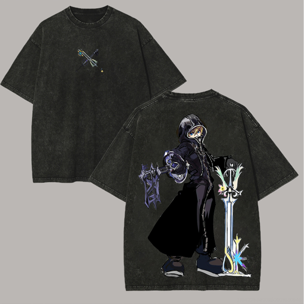 Kingdom Hearts Roxas Printed Unisex Washed T-Shirt Image - 1