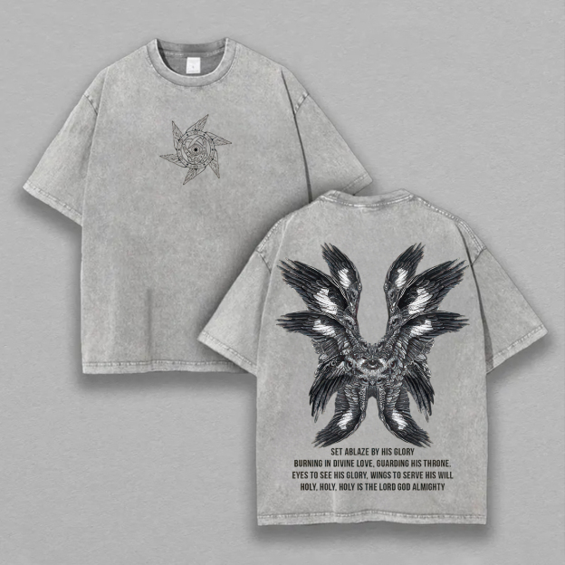 Vintage Angel Printed Unisex Washed T-Shirt Image - 2