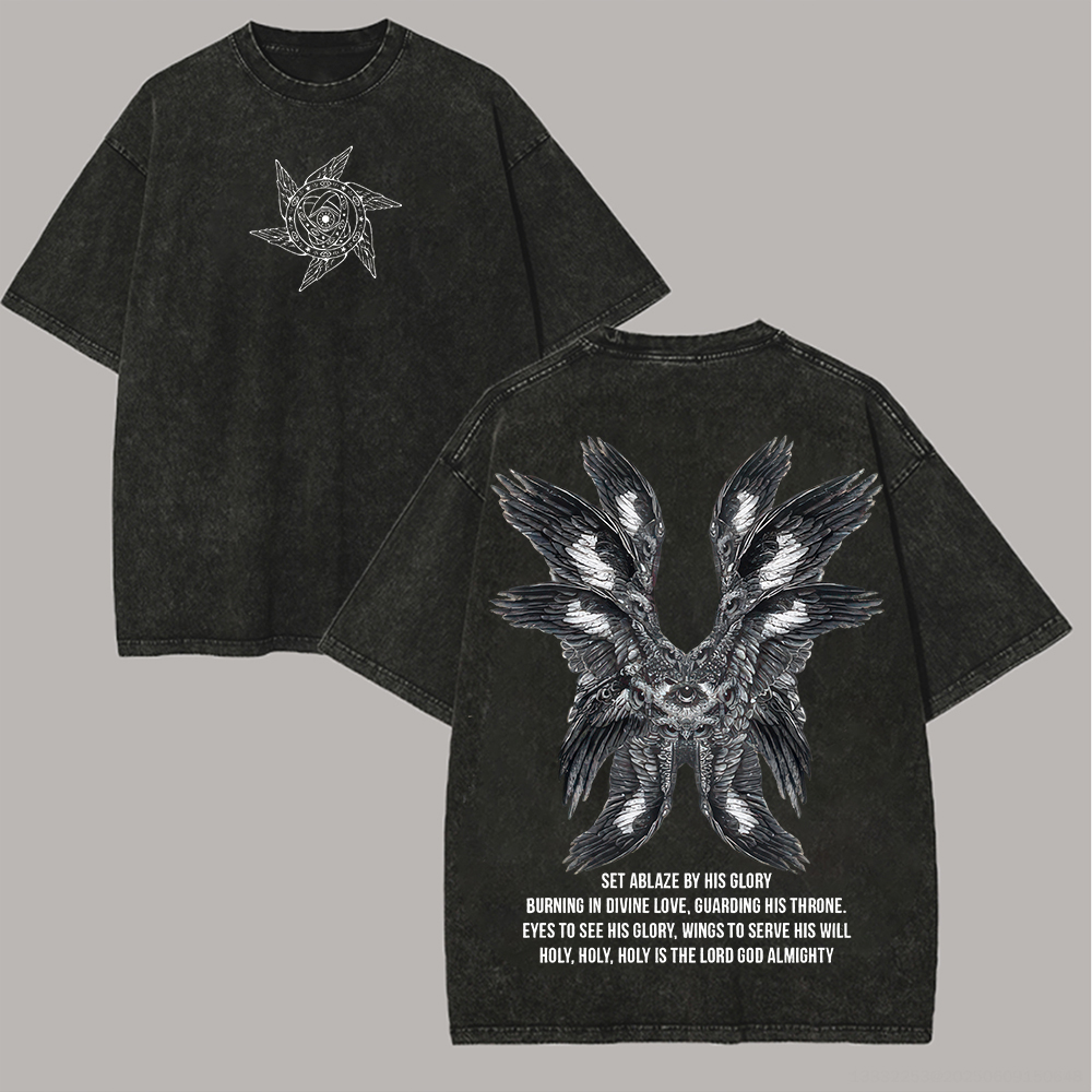 Vintage Angel Printed Unisex Washed T-Shirt Image - 3