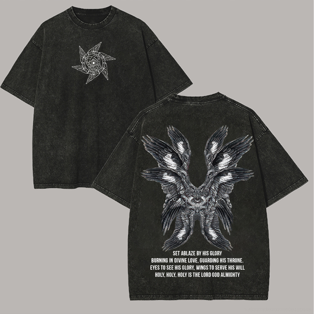Vintage Angel Printed Unisex Washed T-Shirt Image - 3