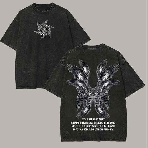 Vintage Angel Printed Unisex Washed T-Shirt Image - 3
