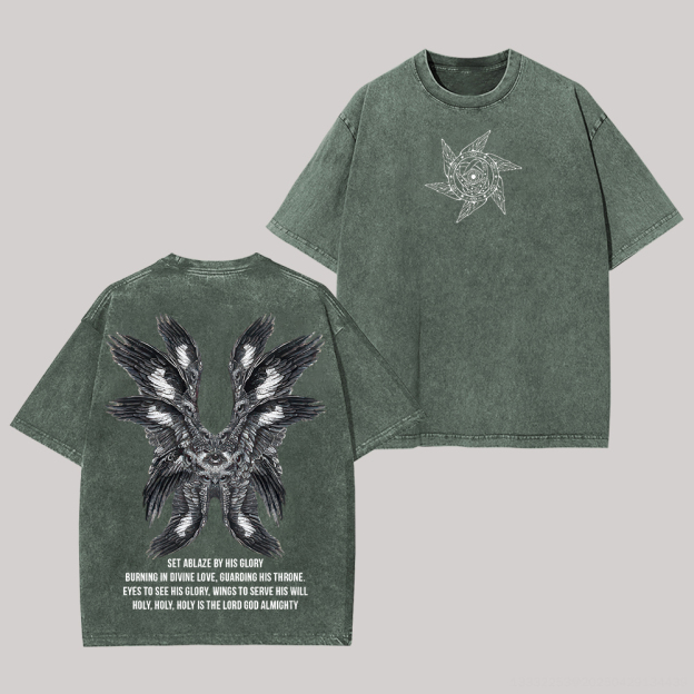 Vintage Angel Printed Unisex Washed T-Shirt Image - 4