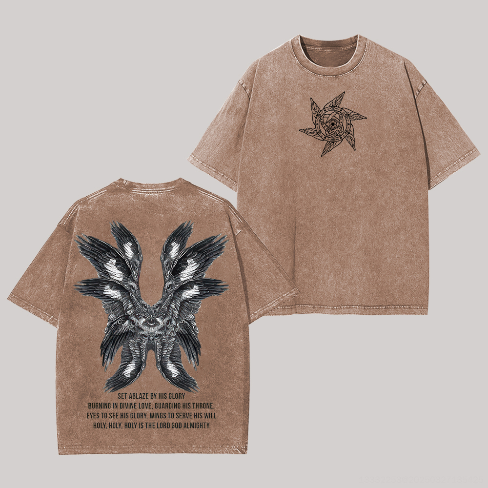 Vintage Angel Printed Unisex Washed T-Shirt Image - 5