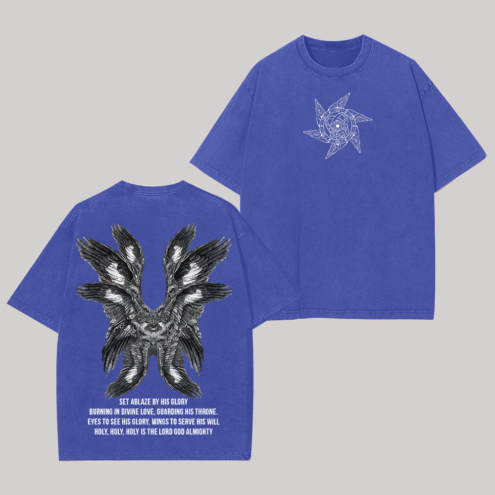 Vintage Angel Printed Unisex Washed T-Shirt Image - 6