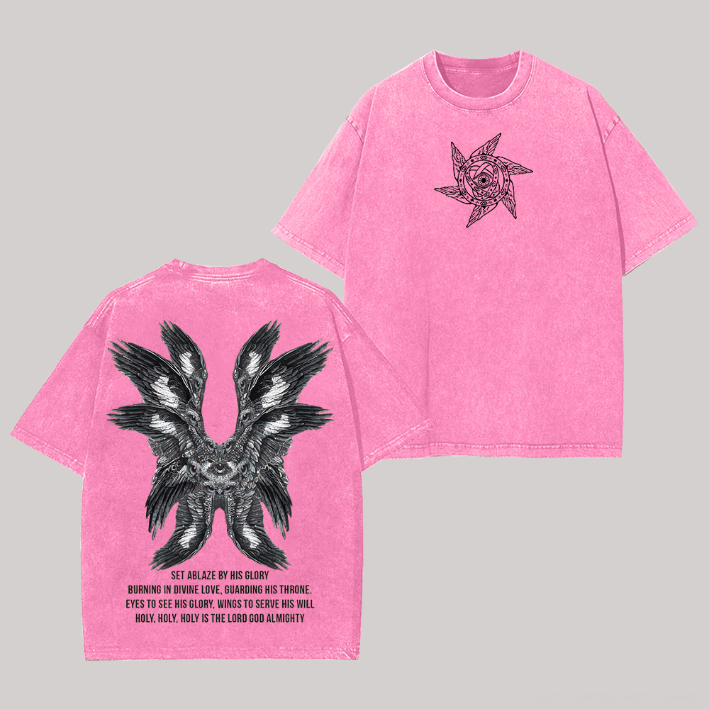 Vintage Angel Printed Unisex Washed T-Shirt Image - 7