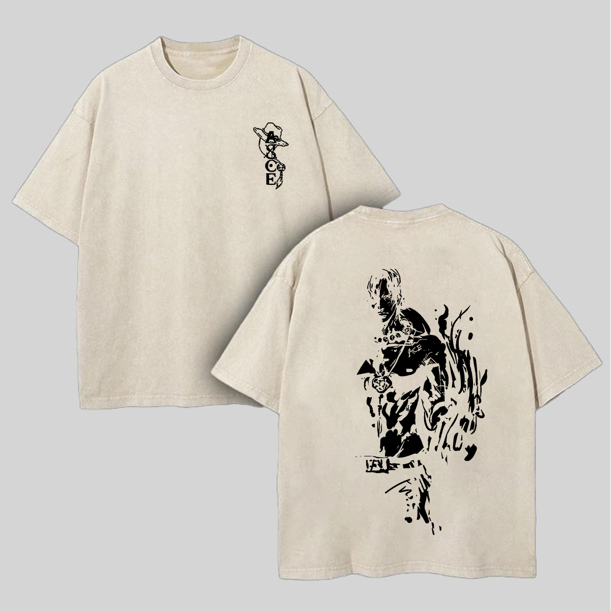 One Piece Portgas·D· Ace Oversize Washed T-Shirt Image - 2
