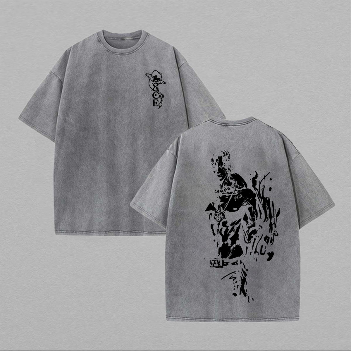 One Piece Portgas·D· Ace Oversize Washed T-Shirt Image - 3