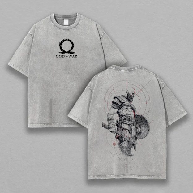 God of War Kratos Printed Unisex Washed T-Shirt Image - 1