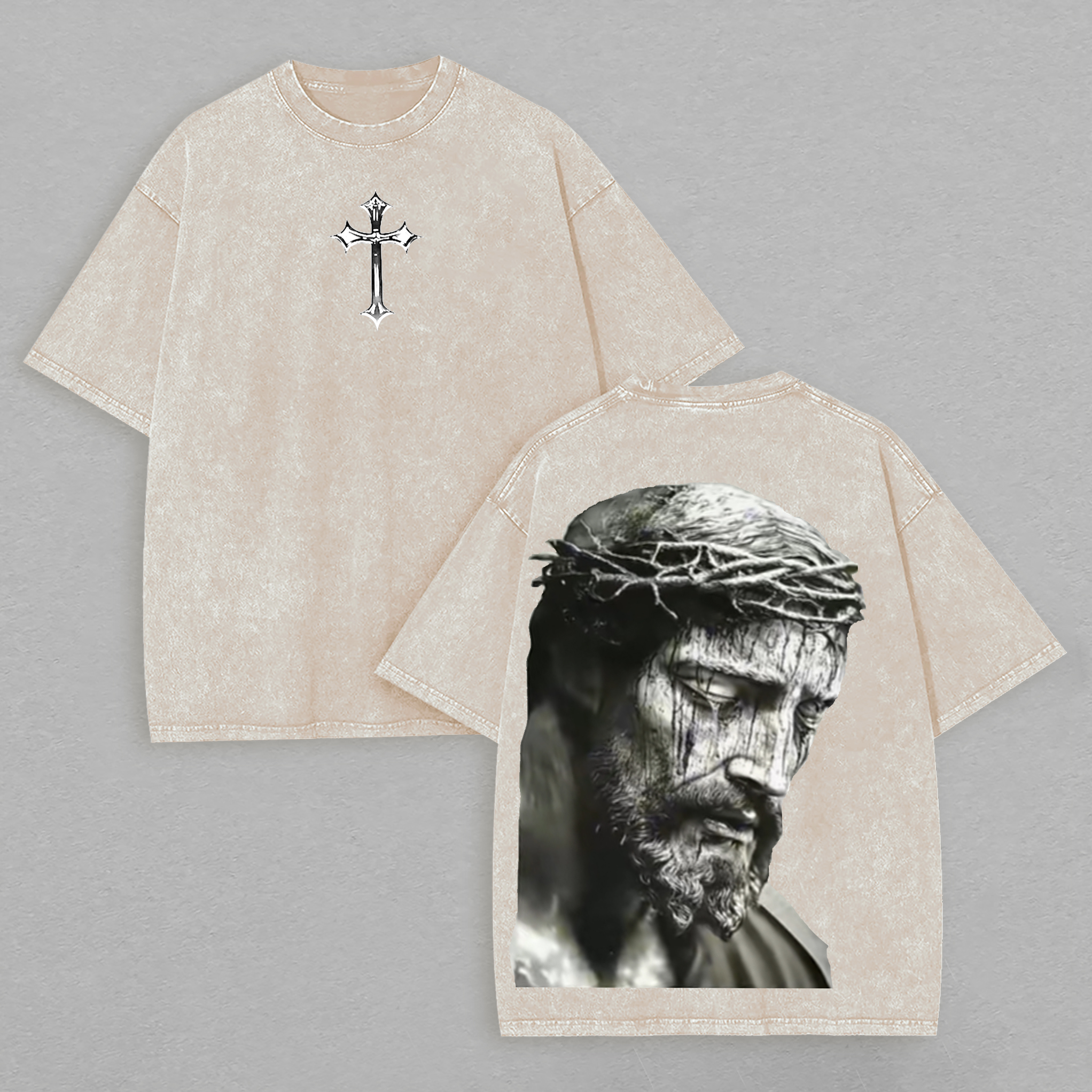 Vintage Christian Jesus Printed Unisex Washed T-Shirt Image - 2