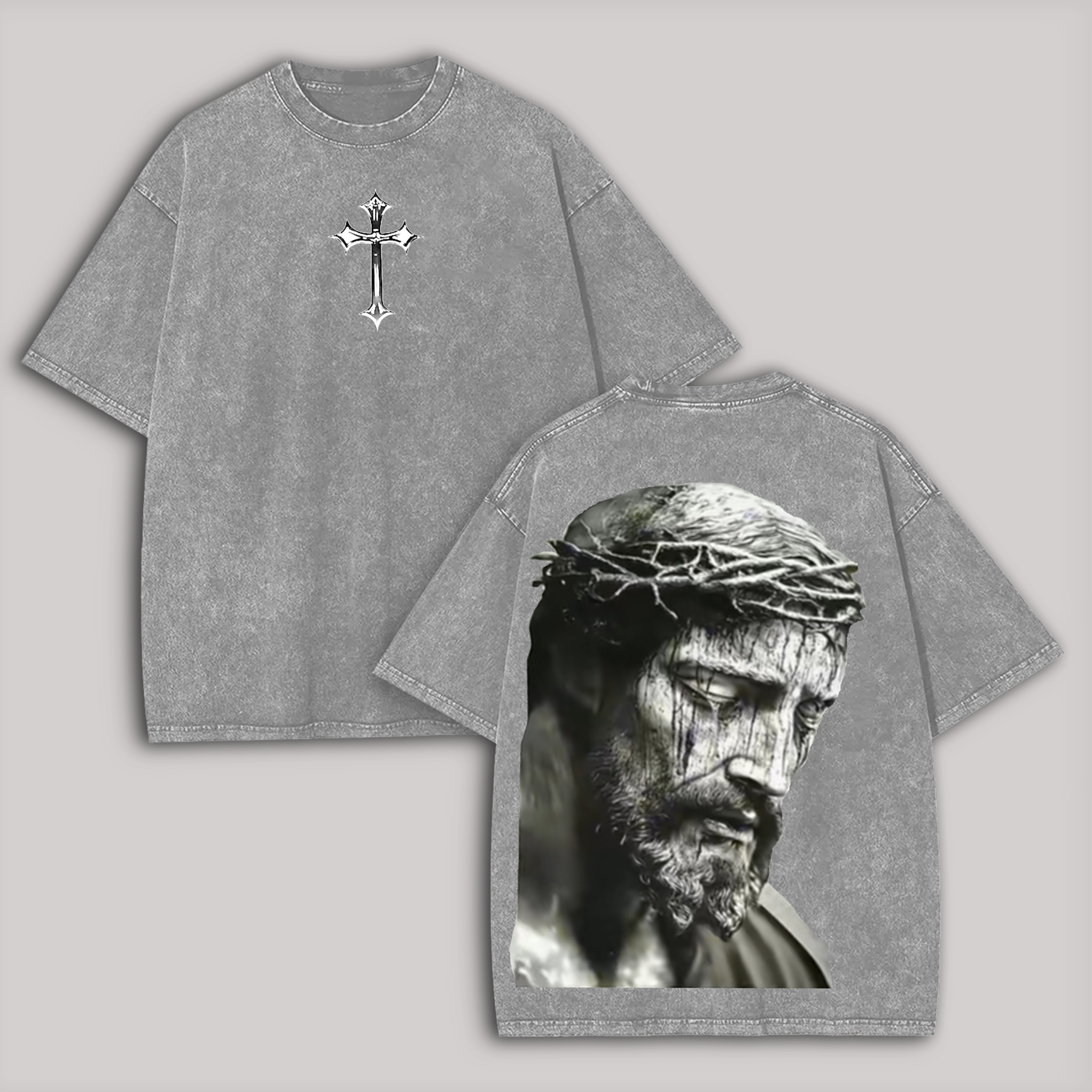 Vintage Christian Jesus Printed Unisex Washed T-Shirt Image - 3