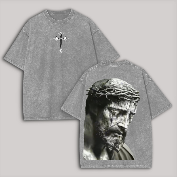 Vintage Christian Jesus Printed Unisex Washed T-Shirt Image - 3