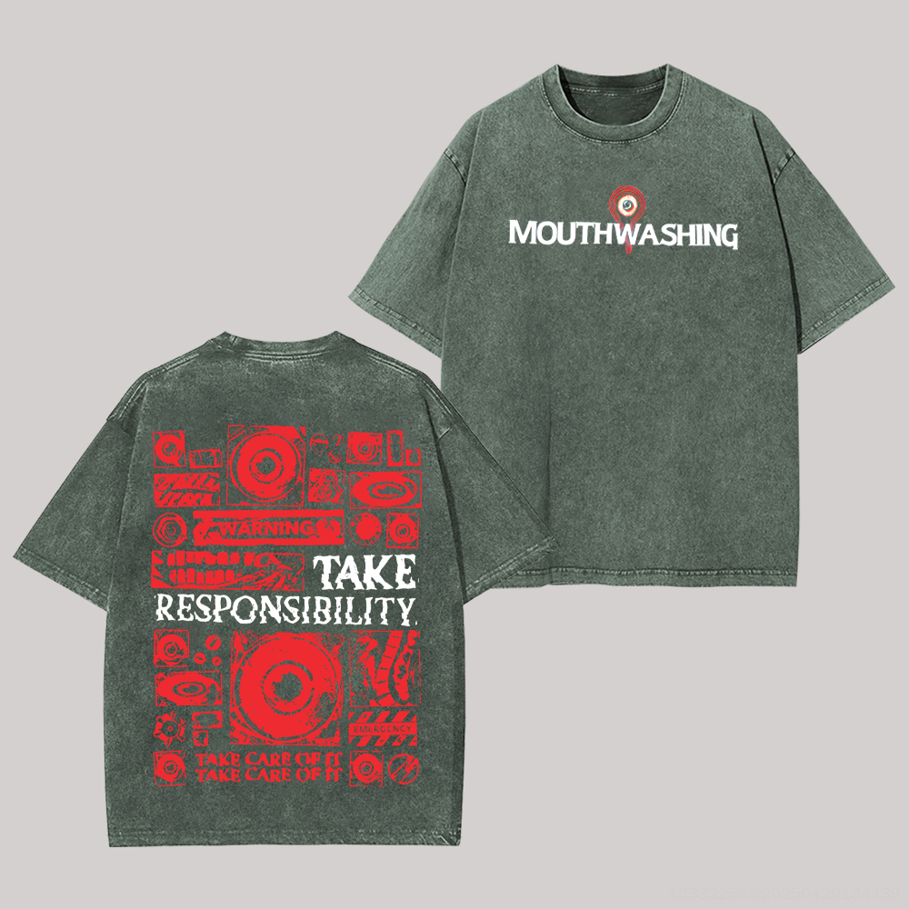Mouthwashing Game Printed Unisex Washed T-Shirt Image - 4