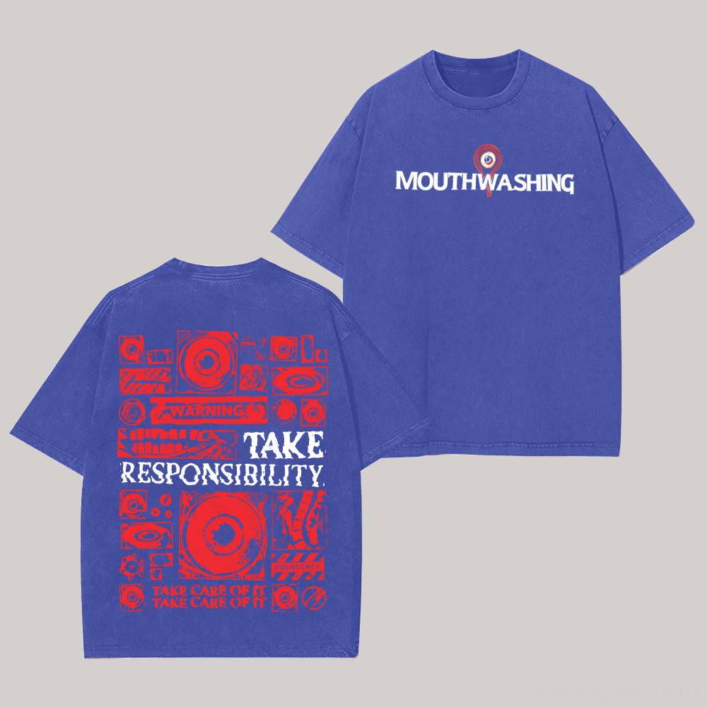 Mouthwashing Game Printed Unisex Washed T-Shirt Image - 3