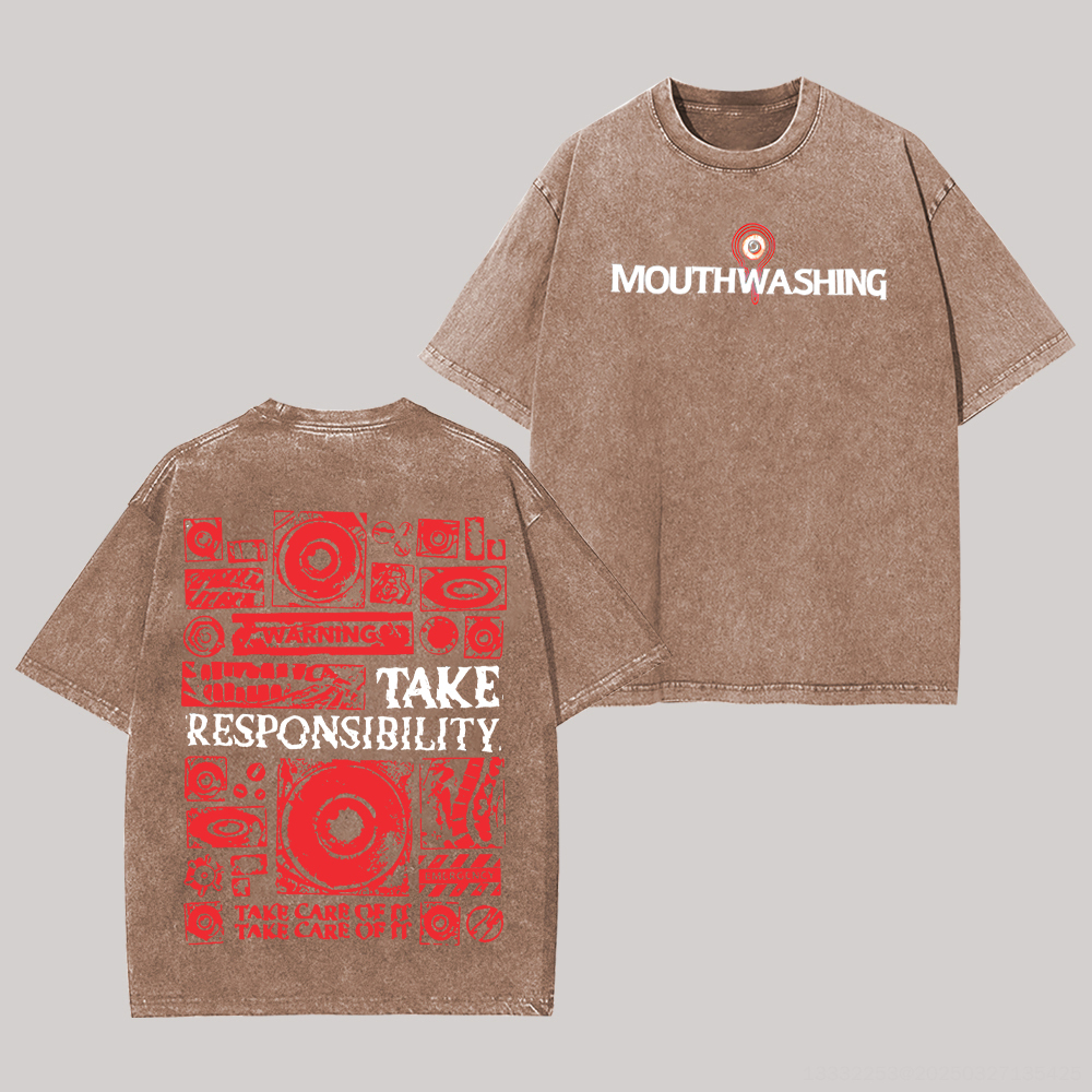 Mouthwashing Game Printed Unisex Washed T-Shirt Image - 5