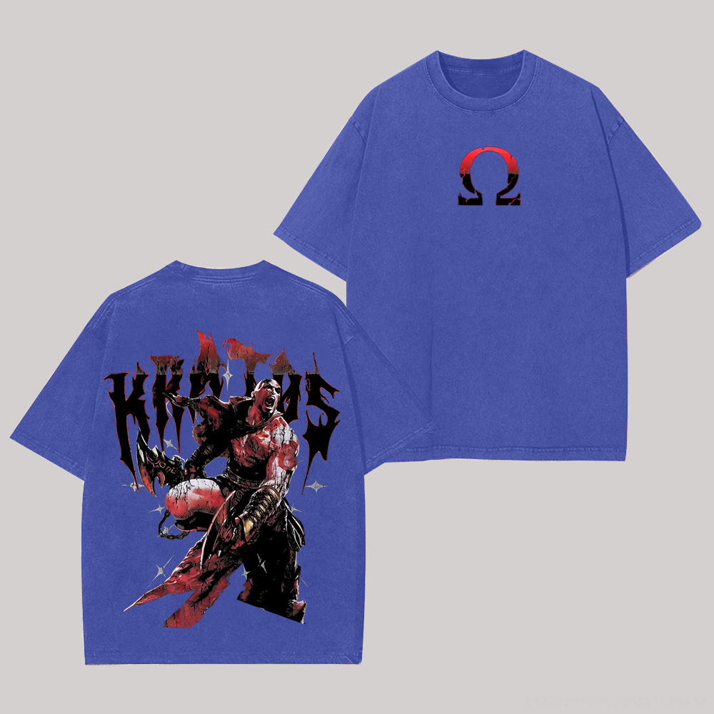 God of War Kratos Printed Unisex Washed T-Shirt Image - 2