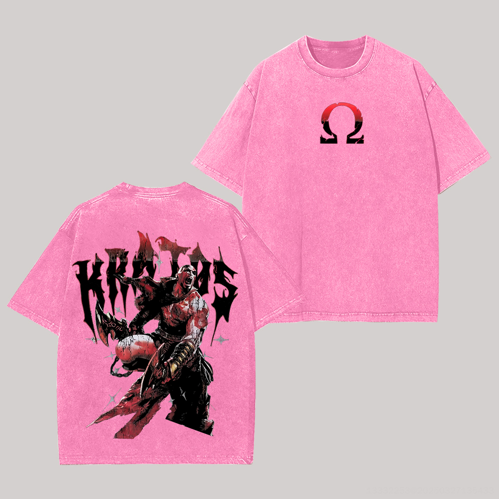 God of War Kratos Printed Unisex Washed T-Shirt Image - 3