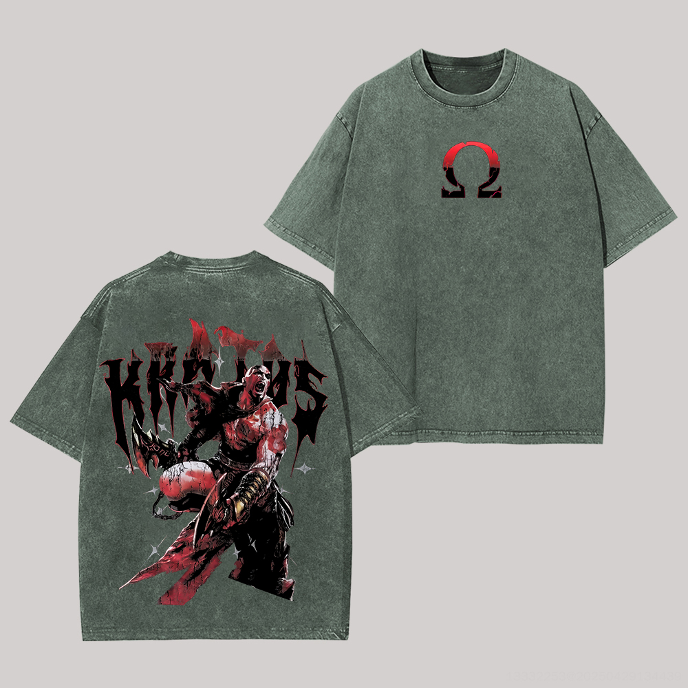 God of War Kratos Printed Unisex Washed T-Shirt Image - 4