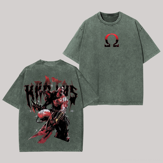 God of War Kratos Printed Unisex Washed T-Shirt Image - 4