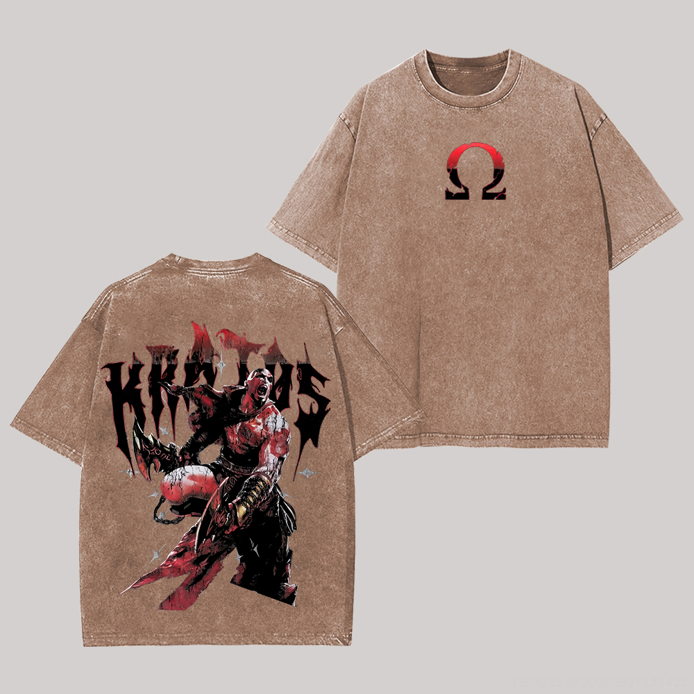 God of War Kratos Printed Unisex Washed T-Shirt Image - 5