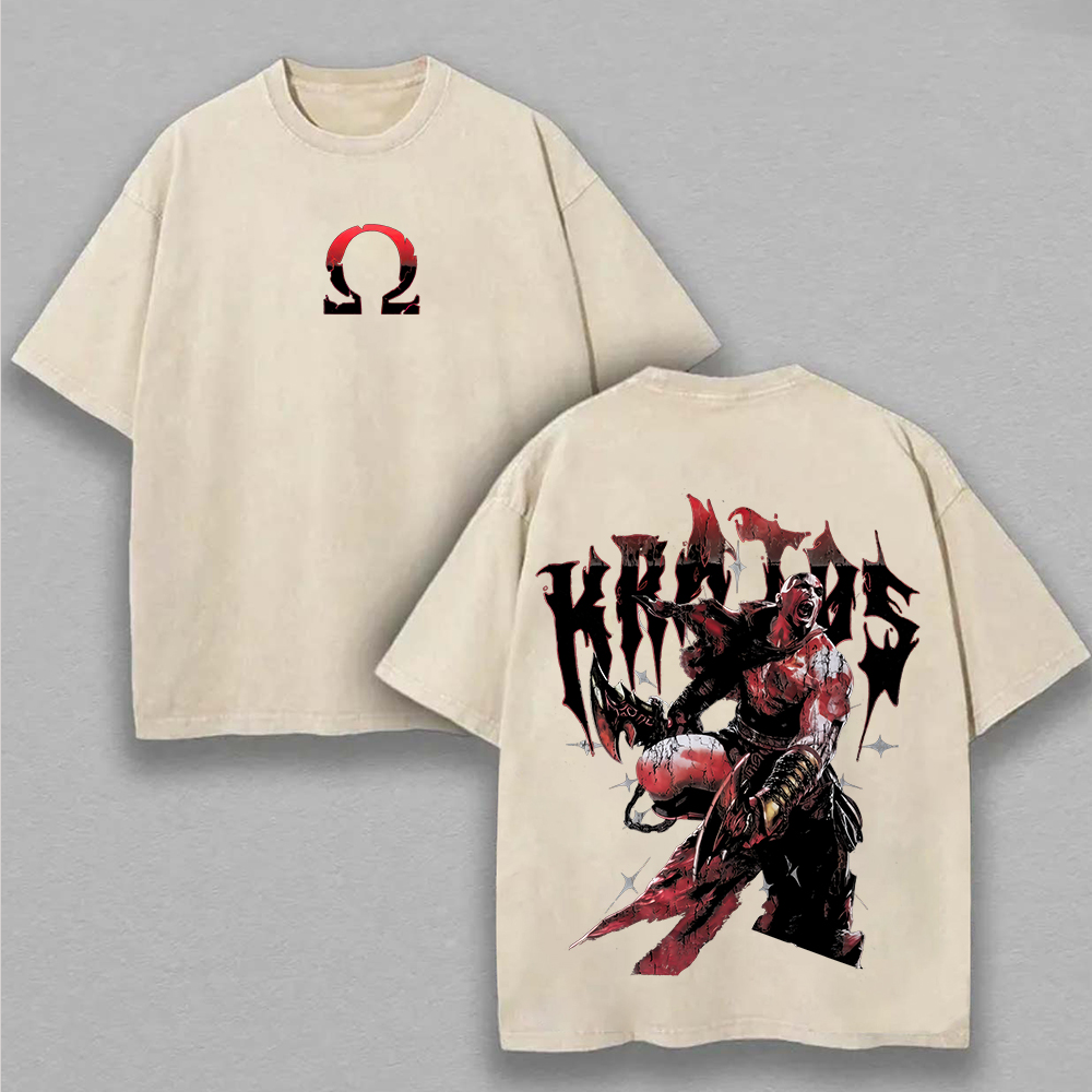 God of War Kratos Printed Unisex Washed T-Shirt Image - 6