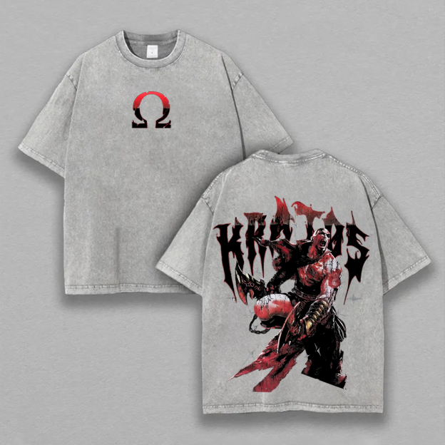 God of War Kratos Printed Unisex Washed T-Shirt Image - 7