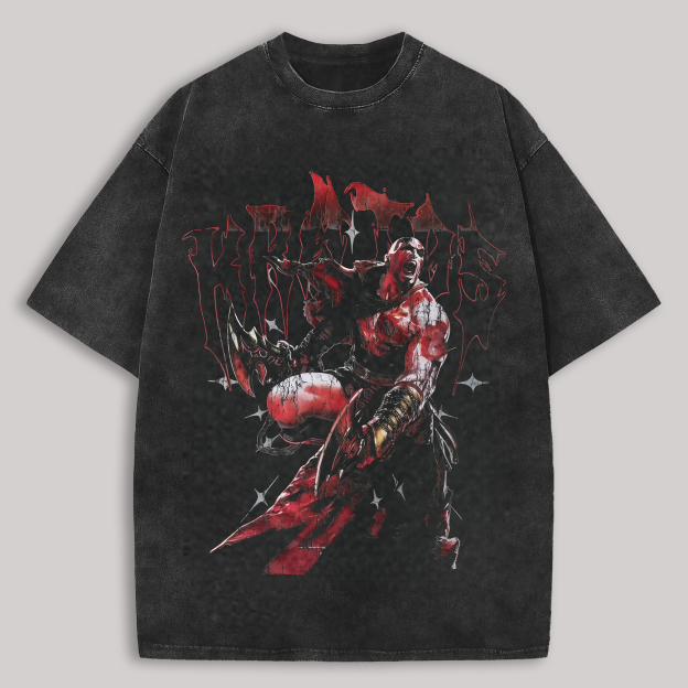 God of War Kratos Printed Unisex Washed T-Shirt Image - 1