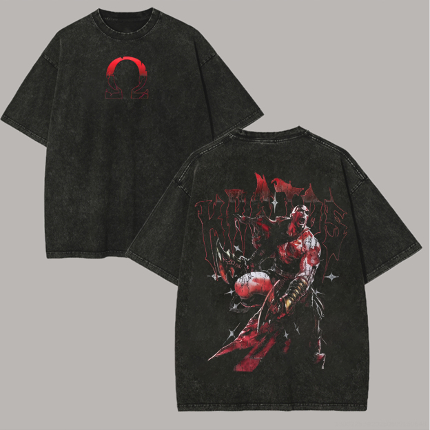 God of War Kratos Printed Unisex Washed T-Shirt Image - 1