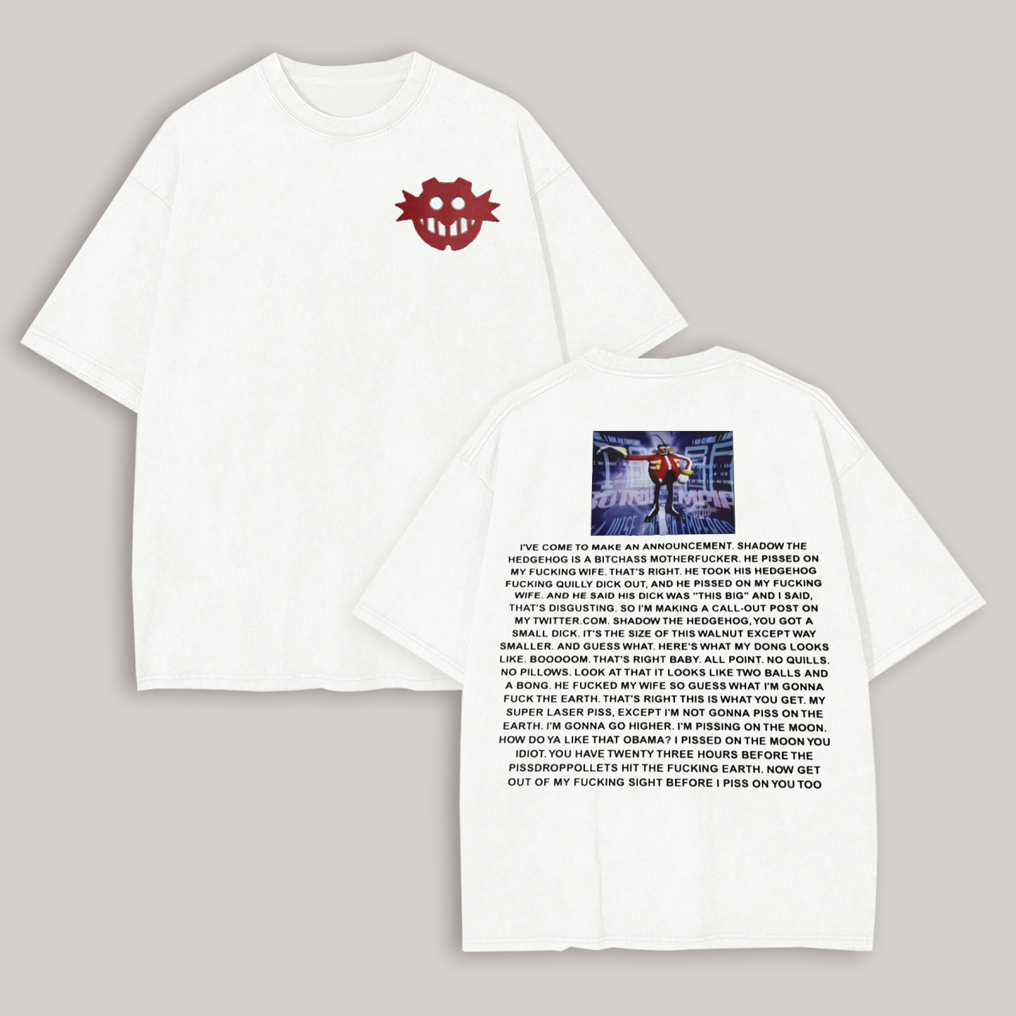 Dr. Eggman Sonic the Hedgehog Meme Printed Oversized Unisex T-shirt Image - 2