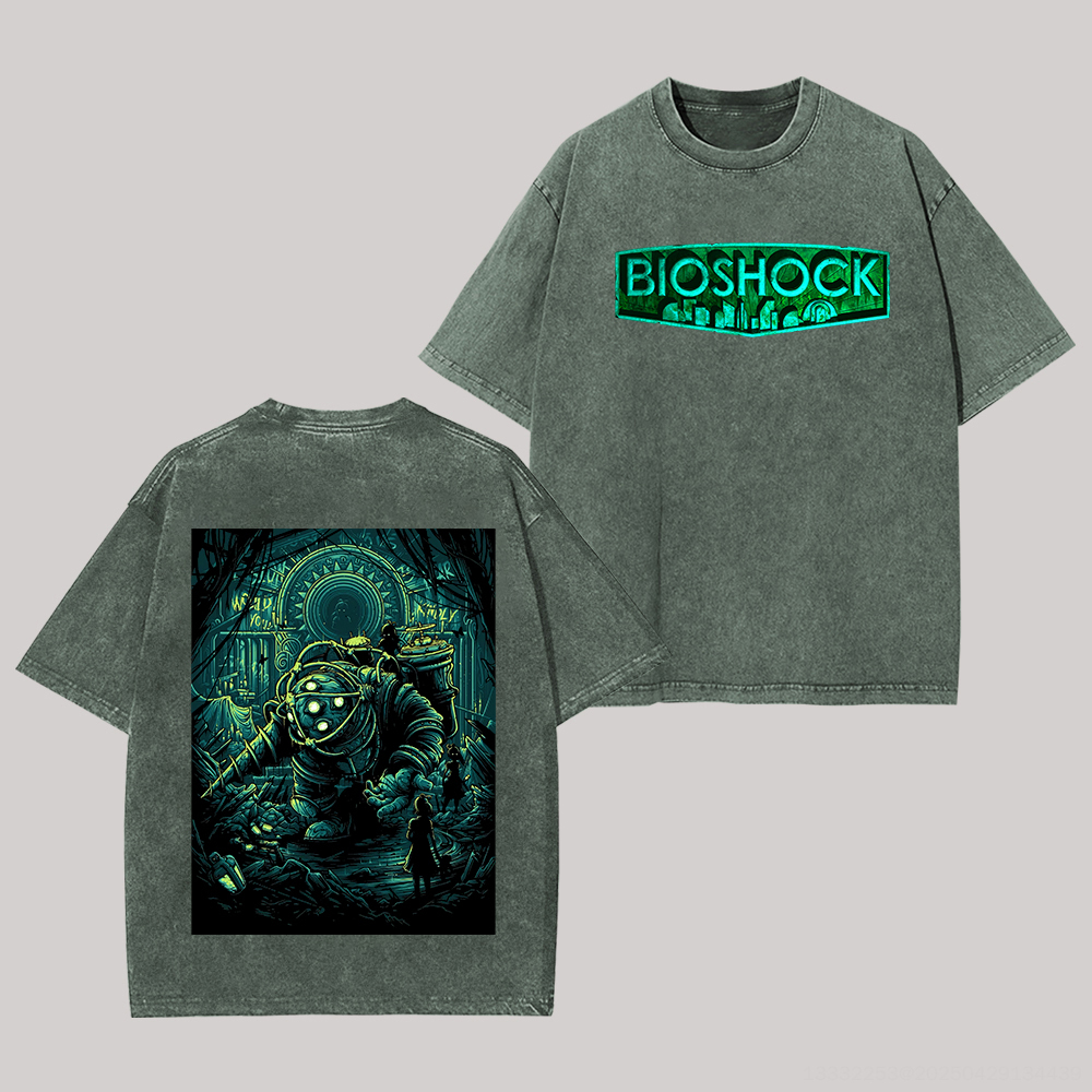 BioShock Printed Unisex Washed T-Shirt Image - 4