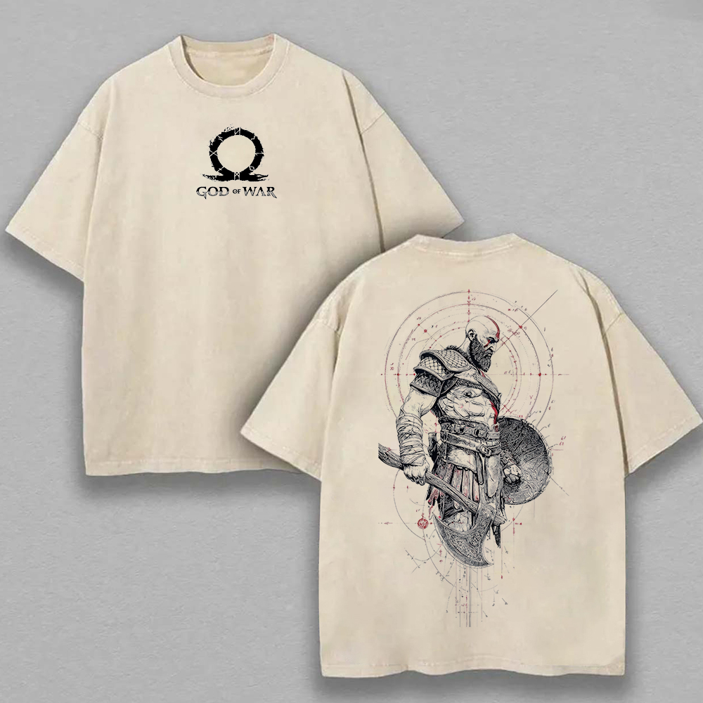 God of War Kratos Printed Unisex Washed T-Shirt Image - 2