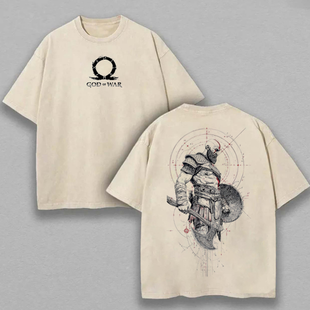 God of War Kratos Printed Unisex Washed T-Shirt Image - 2