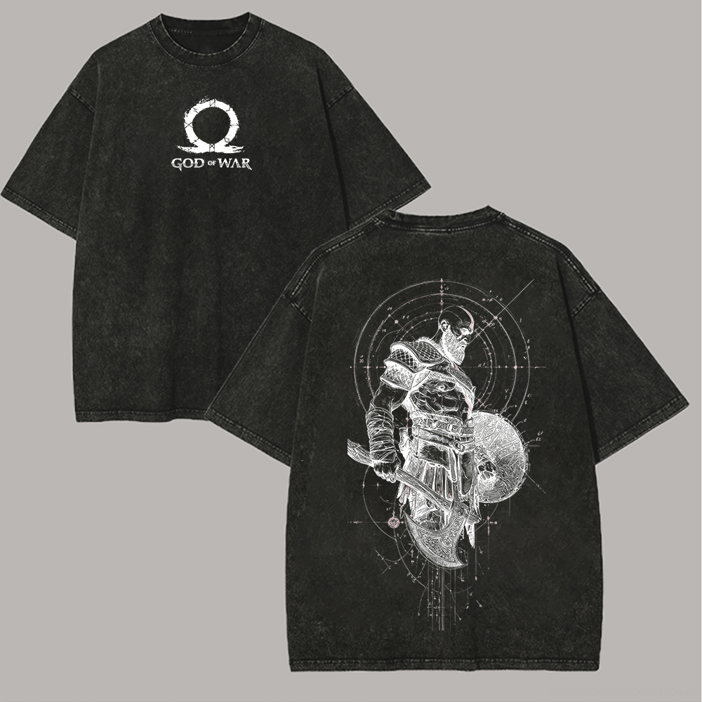 God of War Kratos Printed Unisex Washed T-Shirt Image - 3