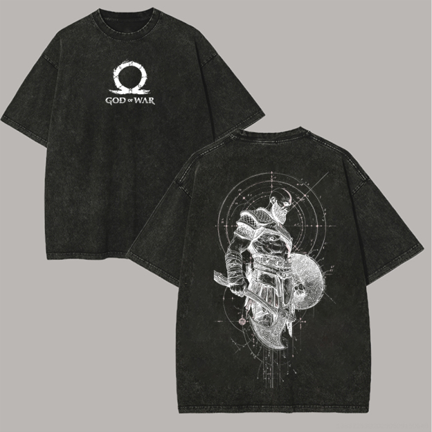 God of War Kratos Printed Unisex Washed T-Shirt Image - 3