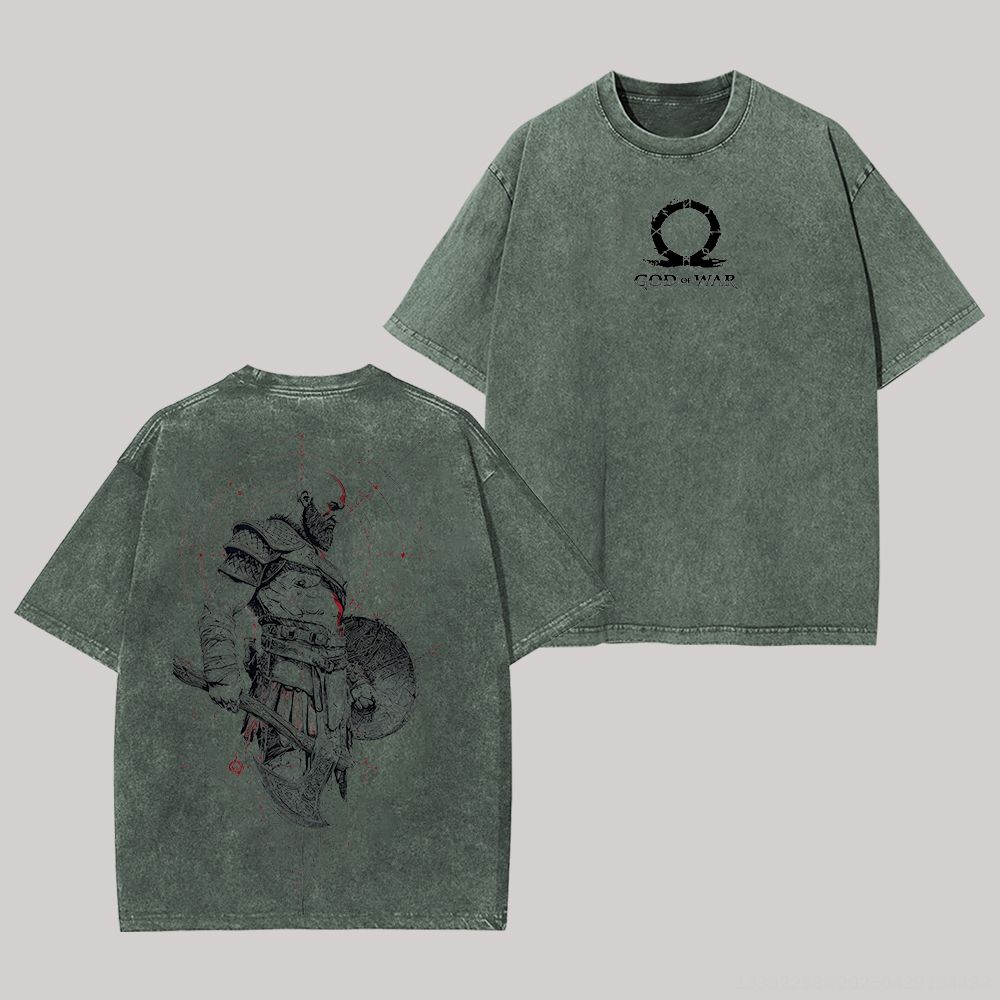 God of War Kratos Printed Unisex Washed T-Shirt Image - 4