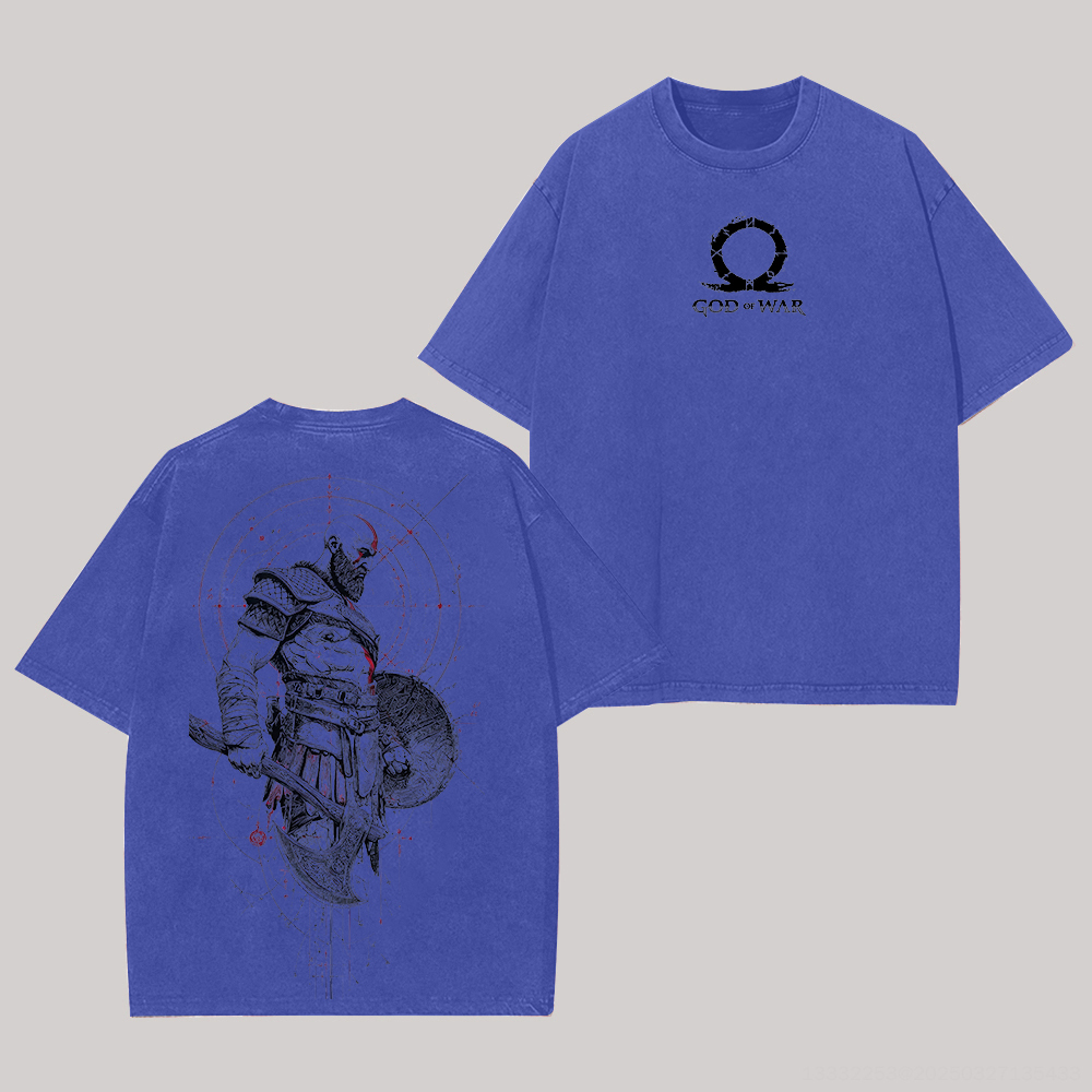 God of War Kratos Printed Unisex Washed T-Shirt Image - 5